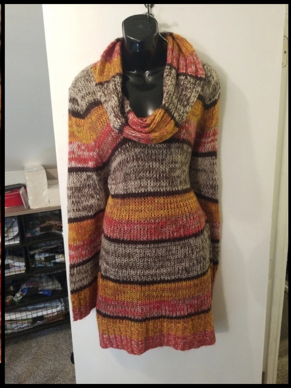Caren Sport Multicolor Striped Cowl Neck Sweater